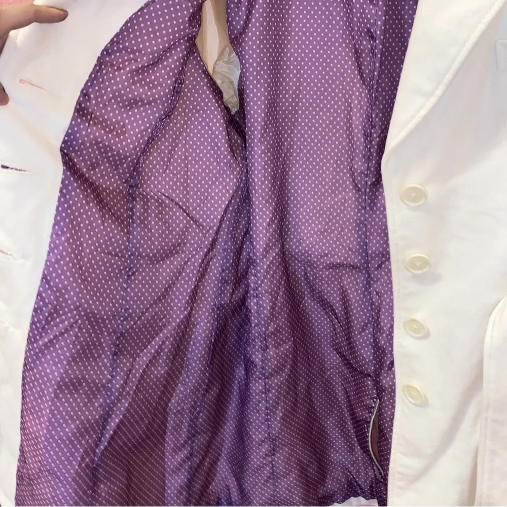 Merona White Coat Cream Purple Polka Dot Jacket Trench XL Extra Large Target - Picture 14 of 14